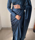 Unstitched Peacock Blue Satin Saree