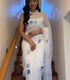 Unstitched Evil Eye Hand Embroidered White Georgette Saree