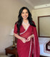 Unstitched Ladybug Red Pearl Hand Embroidery Georgette Saree
