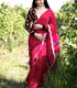Unstitched Pink Rose Velvet Saree